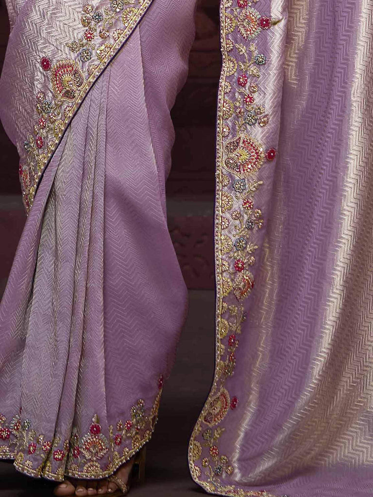 Captivating Lavender Zari Weaving Kanjivaram Saree With Blouse