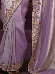 Captivating Lavender Zari Weaving Kanjivaram Saree With Blouse