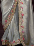 Fascinating Grey Embroidered Kanjivaram Silk Event Wear Saree