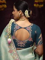 Beautiful Sky Blue Zari Weaving Kanjivaram Silk Wedding Wear Saree