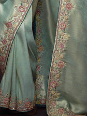 Beautiful Sky Blue Zari Weaving Kanjivaram Silk Wedding Wear Saree