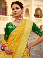 Incredible Yellow Zari Weaving Dola Silk Haldi Wear Saree With Blouse