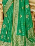 Outstanding Green Zari Weaving Dola Silk Saree With Blouse