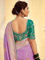 Alluring Lavender Zari Weaving Dola Silk Wedding Saree With Blouse