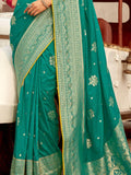 Glamorous Teal Green Zari Weaving Dola Silk Festival Wear Saree