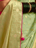 Bewitching Sea Green Zari Weaving Dola Silk Saree With Blouse