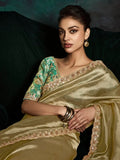 Bewitching Golden Tissue Silk Saree With Printed Blouse