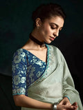 Charming Pista Green Tissue Silk Event Wear Saree With Blouse
