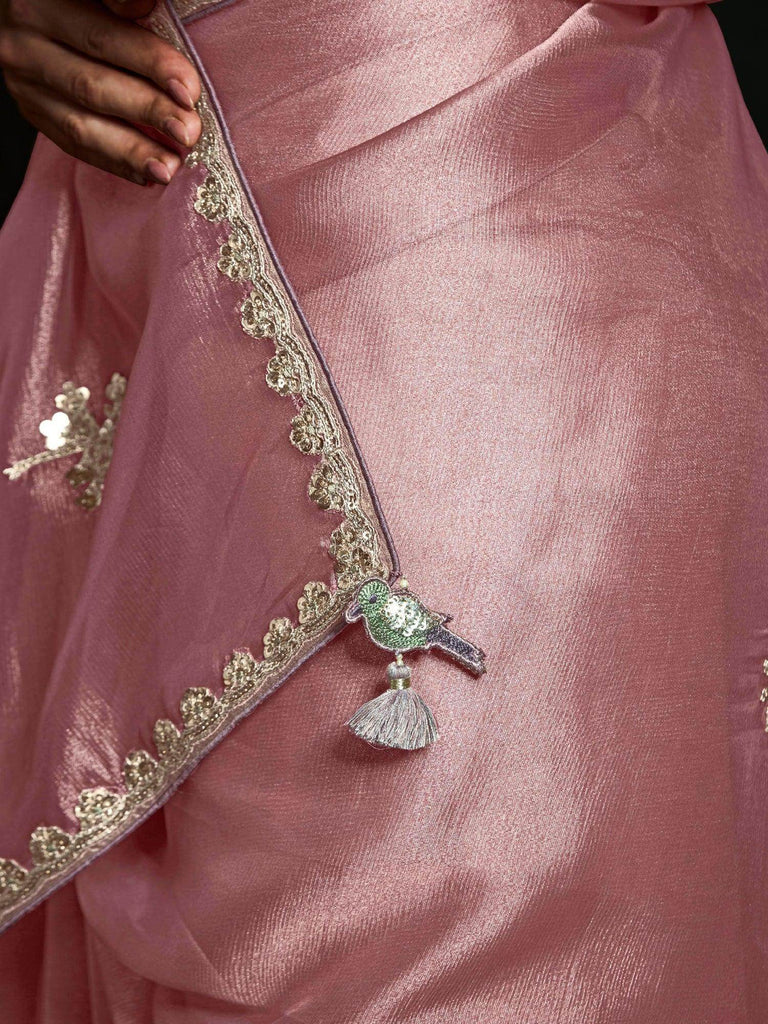 Enchanting Pink Tissue Silk Engagement Wear Saree With Blouse