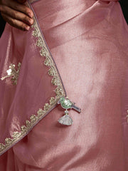 Enchanting Pink Tissue Silk Engagement Wear Saree With Blouse
