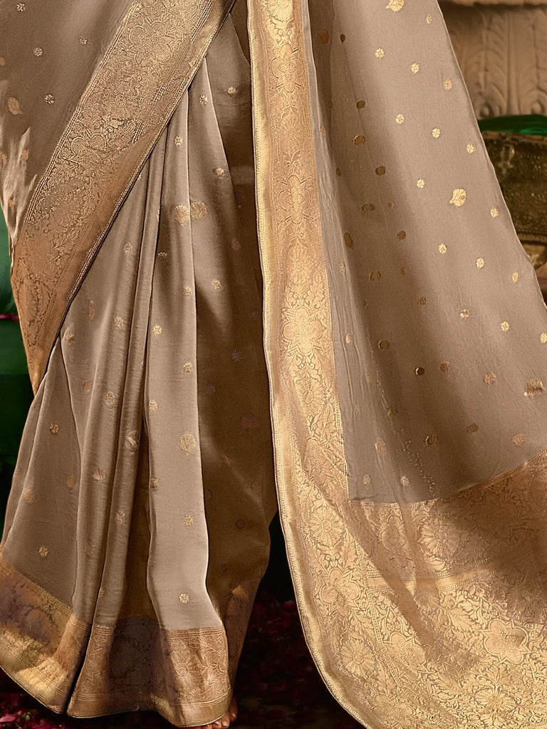 Marvelous Grey Zari Weaving Silk Festival Wear Saree With Blouse
