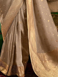 Marvelous Grey Zari Weaving Silk Festival Wear Saree With Blouse
