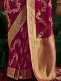 Fabulous Magenta Zari Weaving Silk Wedding Wear Saree With Blouse