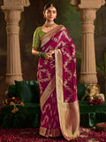 Fabulous Magenta Zari Weaving Silk Wedding Wear Saree With Blouse