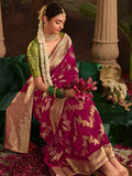 Fabulous Magenta Zari Weaving Silk Wedding Wear Saree With Blouse