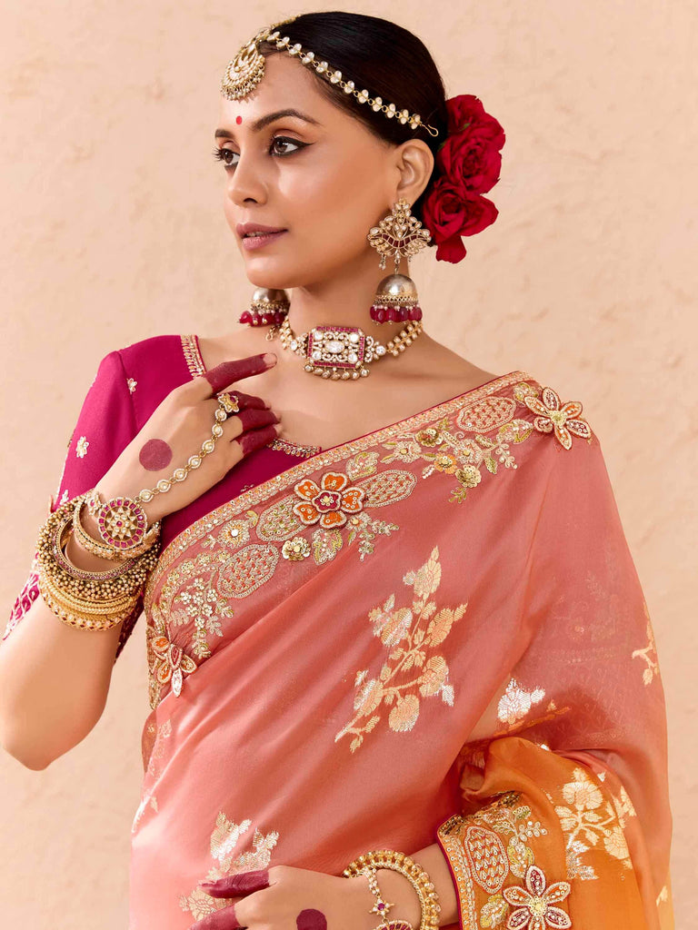 Stunning Multi-Color Embroidered Viscose Event Wear Saree With Blouse