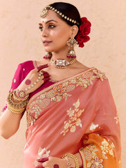 Stunning Multi-Color Embroidered Viscose Event Wear Saree With Blouse