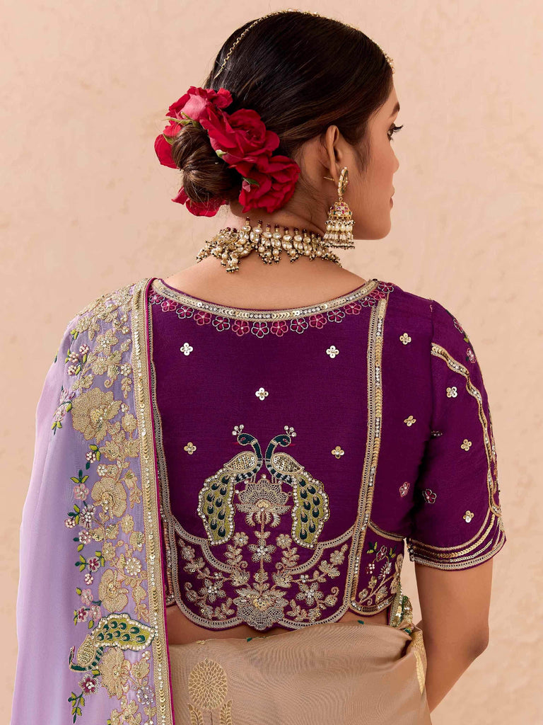 Dazzling Ivory Embroidered Viscose Engagement Wear Saree With Blouse