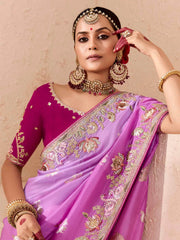 Attractive Purple Embroidered Viscose Engagement Wear Saree