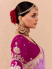 Attractive Purple Embroidered Viscose Engagement Wear Saree