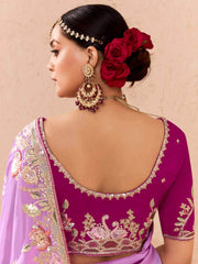 Attractive Purple Embroidered Viscose Engagement Wear Saree