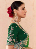 Lovely Green Embroidered Viscose Wedding Wear Saree With Blouse