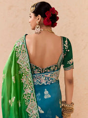 Lovely Green Embroidered Viscose Wedding Wear Saree With Blouse