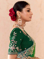 Lovely Green Embroidered Viscose Wedding Wear Saree With Blouse