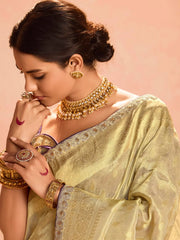 Mesmerizing Ivory Zari Weaving Silk Wedding Saree With Blouse
