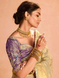 Mesmerizing Ivory Zari Weaving Silk Wedding Saree With Blouse