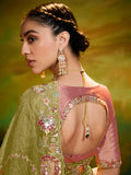 Fabulous Pista Green Thread Embroidered Organza Saree With Blouse