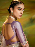 Stunning Grey Border Work Organza Festival Wear Saree With Blouse