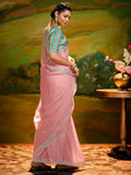 Precious Pink Border Work Organza Wedding Saree With Blouse