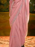 Precious Pink Border Work Organza Wedding Saree With Blouse