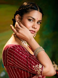 Astonishing Red Thread Embroidered Organza Wedding Saree