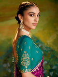 Attractive Purple Border Work Organza Wedding Wear Saree With Blouse