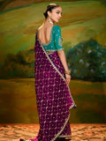 Attractive Purple Border Work Organza Wedding Wear Saree With Blouse