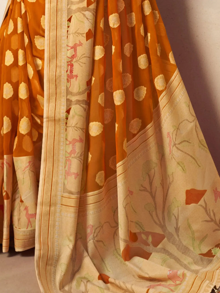 Enchanting Orange Georgette Festival Wear Paithani Saree With Blouse