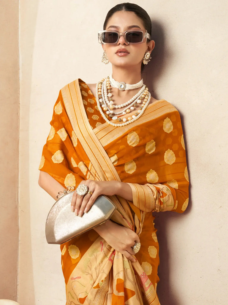 Enchanting Orange Georgette Festival Wear Paithani Saree With Blouse