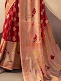 Stunning Red Zari Weaving Georgette Wedding Saree With Blouse