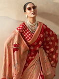 Stunning Red Zari Weaving Georgette Wedding Saree With Blouse
