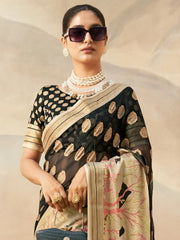 Wonderful Black Georgette Event Wear Paithani Saree With Blouse