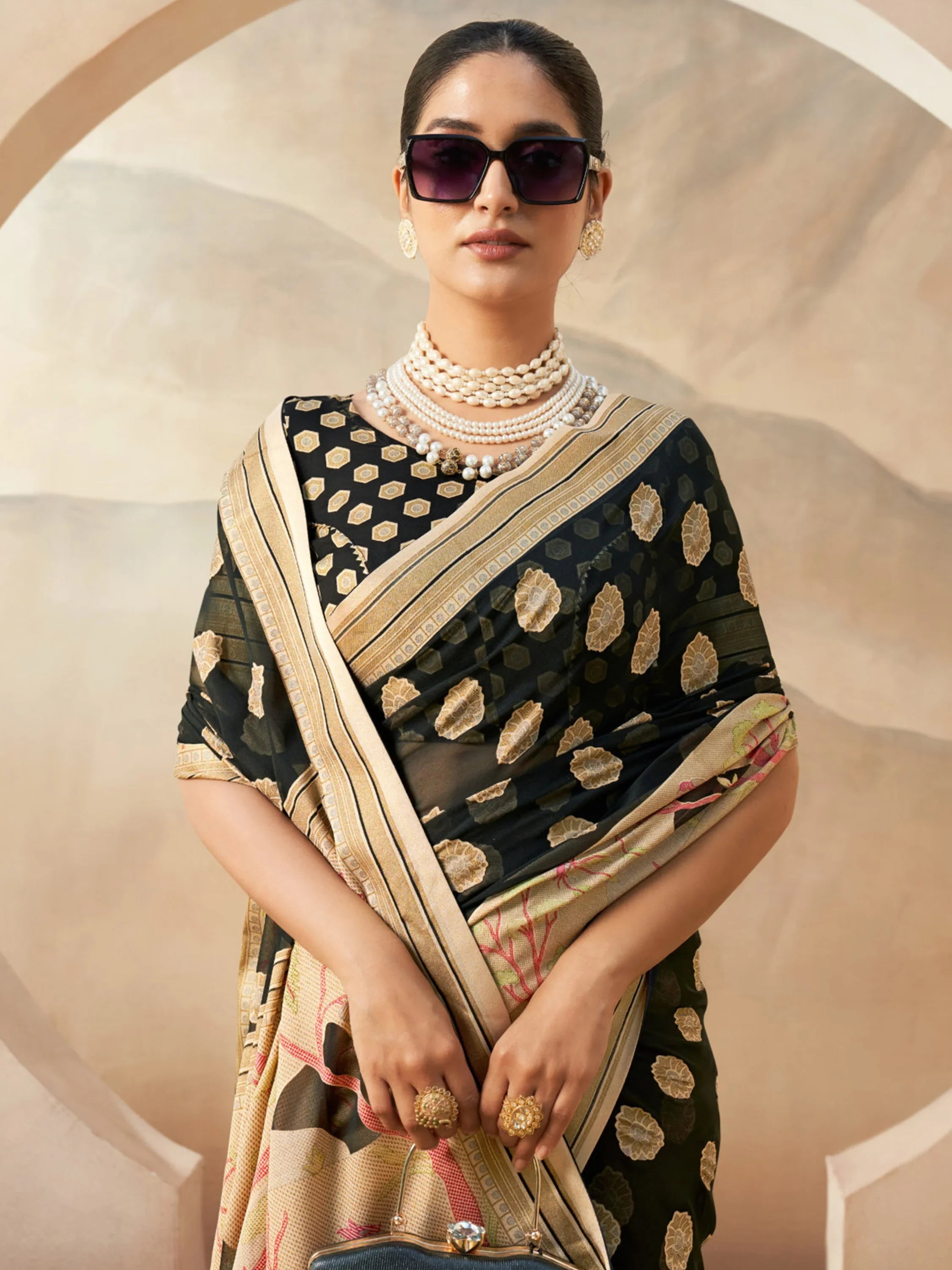 Wonderful Black Georgette Event Wear Paithani Saree With Blouse