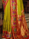 Beautiful Olive Green Zari Weaving Banarasi Silk Saree With Blouse