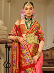 Astonishing Pink Zari Weaving Banarasi Silk Traditional Saree With Blouse