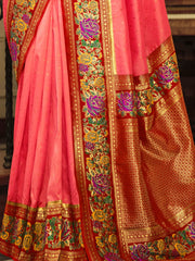 Astonishing Pink Zari Weaving Banarasi Silk Traditional Saree With Blouse