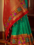 Incredible Teal Green Zari Weaving Banarasi Silk Festival Wear Saree