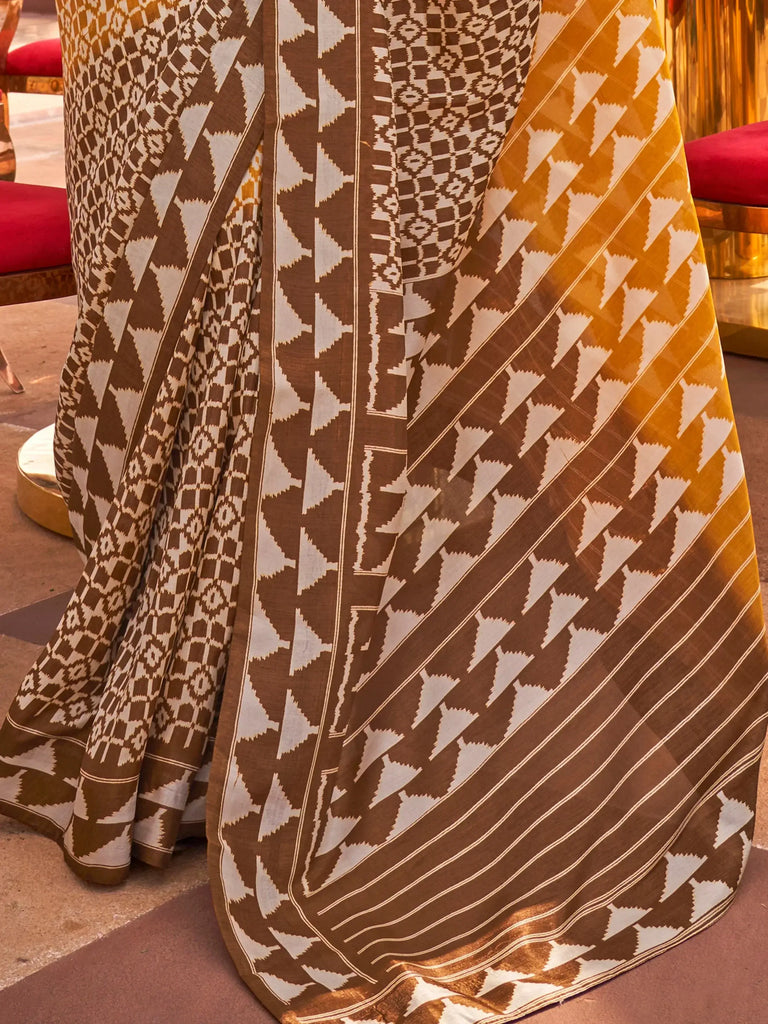 Captivating Mustard Yellow Digital Printed Silk Casual Wear Saree