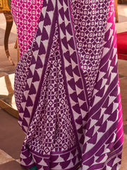 Stunning Pink Digital Printed Silk Traditional Saree With Blouse
