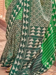 Attractive Green Digital Printed Silk Event Wear Saree With Blouse